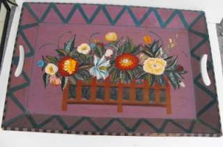 Large Tole ware Rosemaling Hand Painted Wood Tray  
