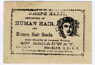 Rare 1880s Trade Card Brooklyn NY Hair Jewelry Wigs  