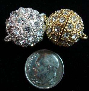 16mm Rhinestone ball magnetic jewelry clasp sterling silver plated 