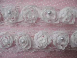 4y Lace 1.25 Chiffon Swirl Rose Pearl White CH009  