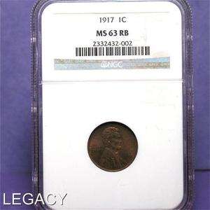 1917 P LINCOLN WHEAT CENT NGC MS63RED/BROWN (ES+  