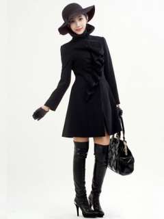 WOW Womens Temperament Top grade Falbala Woolen Long Winter Coat 