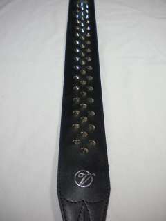 Silver Studs Black Leather 2.5 Guitar Strap ~ NEW  