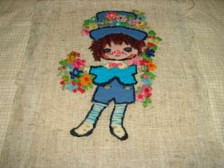 VINTAGE OLD BURLAP/LINEN STICHED/CROSS STICHED DOLL PRINT 10 1/2 X 10 