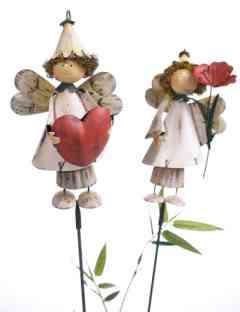 2er Set romantisch verspielte Gartenstecker Elfen mit Herz bzw. Blume 