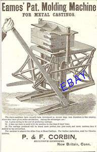 1874 CORBIN EAMES METAL MOLDING MACHINE AD NEW BRITAIN  
