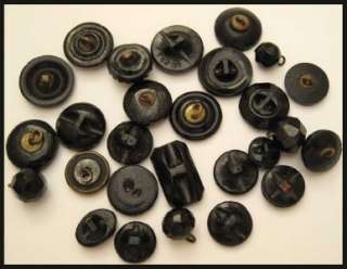   Vintage Black GLASS Button Lot Flowers Buckle, Designs, Horseshoe