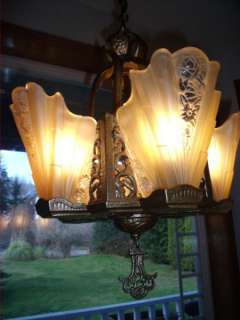 Art Deco Slip Shade Chandelier Fixture Amber Consolidated Shades 