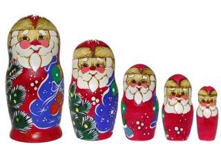 Santa Father Frost Nesting Doll Christmas Russian Wood  