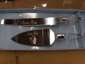 new nuestra boda bridal cake knife server clear handle  