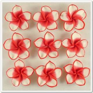   Color Polymer Clay Fimo White Petals Plumeria Flower Beads 30mm  