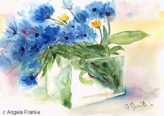Original Aquarell Kornblumen mit Vase Flowers painting  