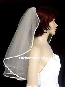 1T Ivory Wedding Bridal Shoulder Veil Satin Cord Edge 3  