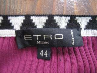 Etro Magenta Ribbed Black/White Scoop Neck Short Sleeve Top 44  