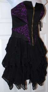 New $238 Jill Stuart lace mini dress cocktail Black Violet 0  