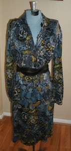 70s vintage Italy blue abstract print jersey shirt dress XL  