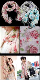   Lady Women Fashion Rose Cotton Blends Print Long Girl Scarf Shawl Wrap