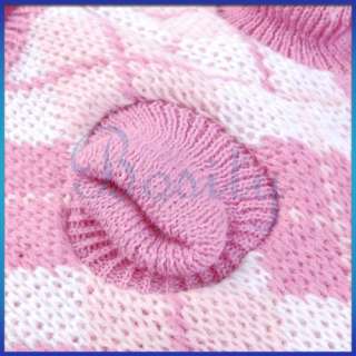 Pink Knit Turtleneck Pet Dog Sweater Clothes Argyle S  