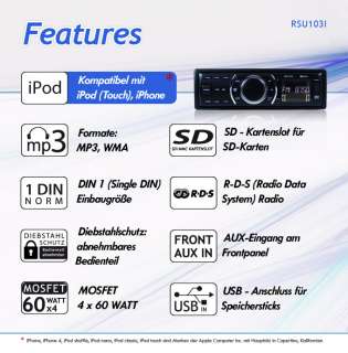 AUTORADIO USB SD WMA AUX IN *kompatibel mit IPOD IPHONE  