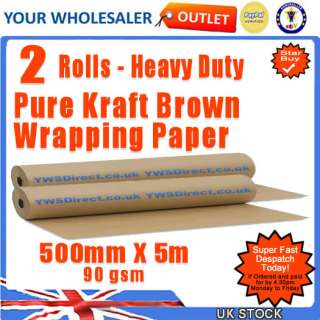 Rolls Of Pure Kraft Brown Packaging Wrapping Paper 500mm x 5m Heavy 