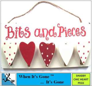 NEW SHABBY CHIC HEART BITS & BOBS PLAQUE WITH PEGS WALL HANGER   GIFT 