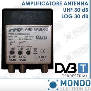 AMPLIFICATORE MICRO TV DTT ANTENNE LOGARITMICA UHF 30dB LOG 30dB 