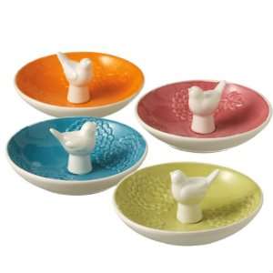   Multi Colored Dishes with Decorative Bird Figurines