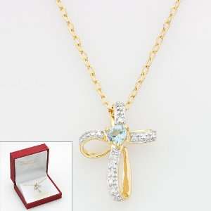  Blue Topaz & Diamond Accent Cross Necklace for Women in 18 
