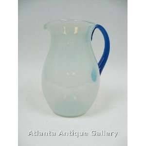  Opaline Glass Water Pitcher with Blue Handle Kitchen 
