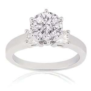   Round Cut Three Stone Diamond Engagement Ring 14K WHITE GOLD SI1 GIA