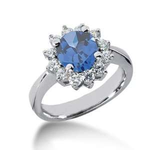  2.1 Ct Diamond Sapphire Ring Engagement Round Cut Prong 