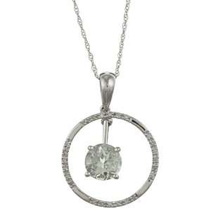   Gold 2.13cttw Round Green Amethyst and Diamond Circle Pendant Necklace