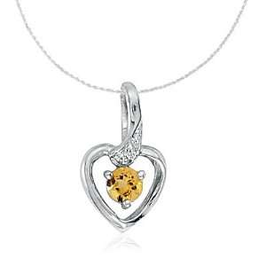   Gold Round Citrine and Diamond Heart Pendant (18 Chain) Jewelry
