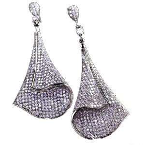  14k White Gold Round Diamond Ladies Dangling Drop Earrings 
