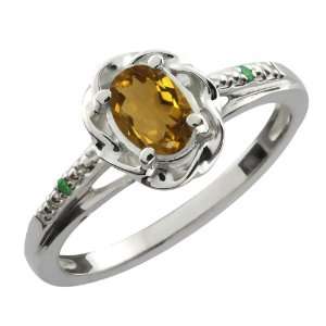  56 Ct Oval Whiskey Quartz Green Diamond 18K White Gold Ring Jewelry