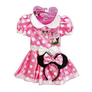  3 Item Bundle Disney Minnie Mouse Pink & White Classic Dress 