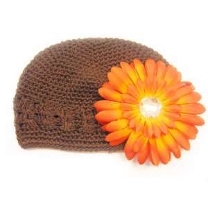   Hat Fits 0   9 Months With a 4 Orange Gerbera Daisy Flower Hair Clip