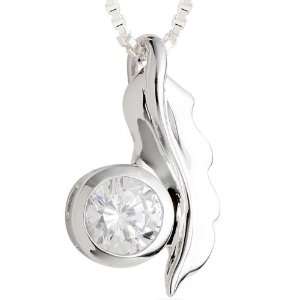  Round Cut White Cz Leaf Pendant Necklace Sterling Silver 