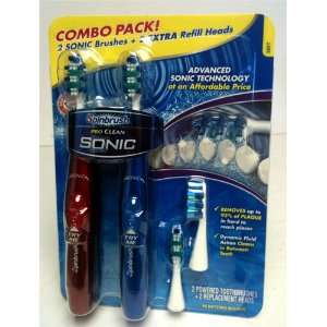   PACK 2 PRO CLEAN SONIC POWERED TOOTHBRUSHES W/2 REFILL HEADS (SOFT