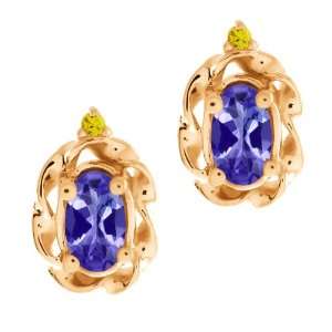  Oval Blue Tanzanite and Canary Diamond 14k Rose Gold Earrings Jewelry