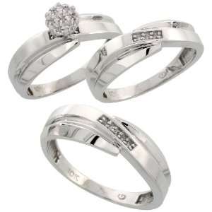 10k White Gold Diamond Trio Engagement Wedding Ring Set for Him and 