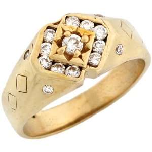  14k Yellow Gold Unique Mens CZ Ring with Accents on Sides 