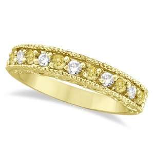  Fancy Yellow Canary and White Diamond Ring Band 14k Yellow 