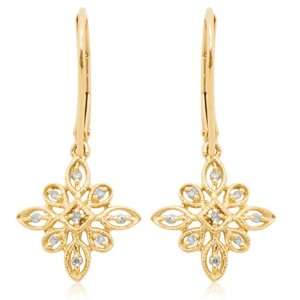 10k Yellow Gold Floral Design Diamond Dangle Earrings (1/20 cttw, I J 