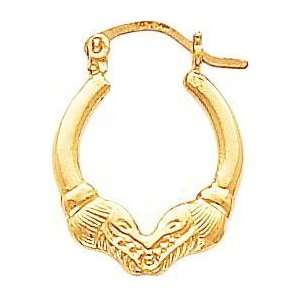  14K Yellow Gold Ram Hoop Earrings Polished Jewelry D 