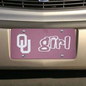  NCAA Oklahoma Sooners Pink Girl Mirrored License Plate 
