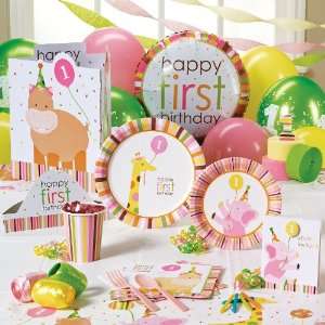  Sweet Safari Pink 1st Birthday Classic Party Pack for 16 