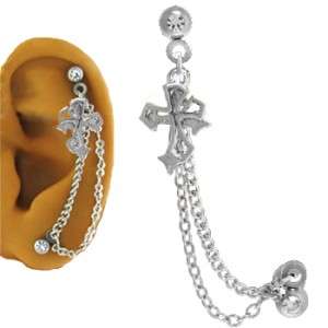 316L SS Ear Cartilage Piercing Earring Ring Chain Cross  