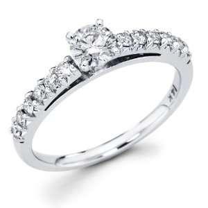 com Size   4   14k White Gold Solitaire Round Diamond Engagement Ring 