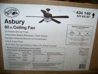 Hampton Bay Asbury 60 in. Oil Rubbed Bronze Indoor Ceiling Fan  